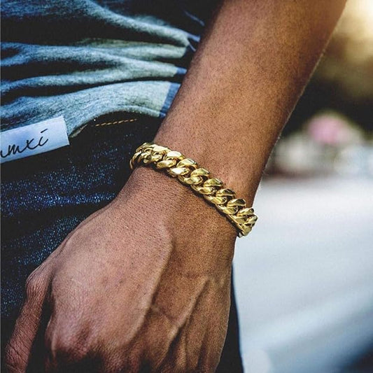 TOPGRILLZ Gold Bracelet Cuban Link Iced out 14K Gold Plated Hip Hop Miami Solid Cuban Link Bracelet for Men