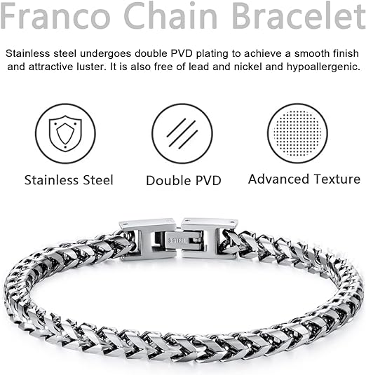 Men's Bracelet - Stainless Steel Fold Over Clasp Franco Chain Bracelets Men's Jewelry