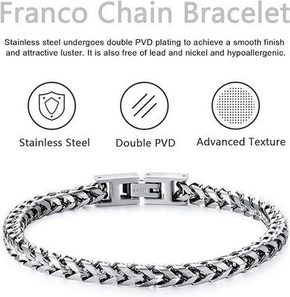 Men's Bracelet - Stainless Steel Fold Over Clasp Franco Chain Bracelets Men's Jewelry