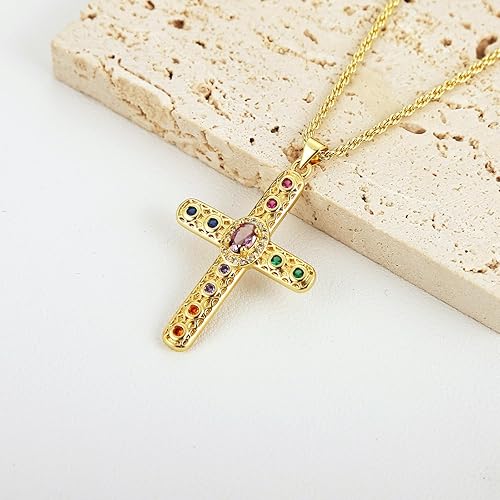 HZMAN Gold Cross Necklace for Women 18K Gold Plated Necklace Dainty Retro Cubic Zirconia Cross Necklace Pendant Jewelry Gift