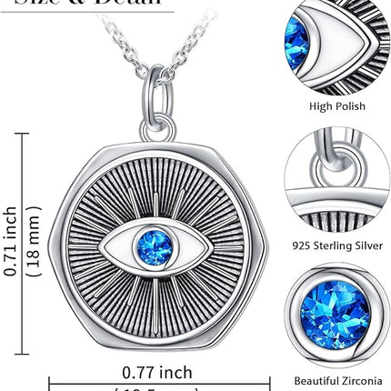 Sterling Silver Coin Necklace for Women, 14K Evil Eye Necklace Vintage Coin Gold Pendant Necklaces for Women Teen