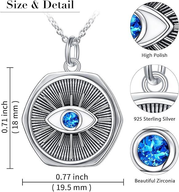 Sterling Silver Coin Necklace for Women, 14K Evil Eye Necklace Vintage Coin Gold Pendant Necklaces for Women Teen