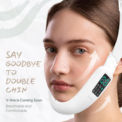 V-Face Electric Double Chin Device with 8 Modes & 15 Gear Adjustable Intensities - Intelligent V-Face Machine for Contouring Double Chin - White