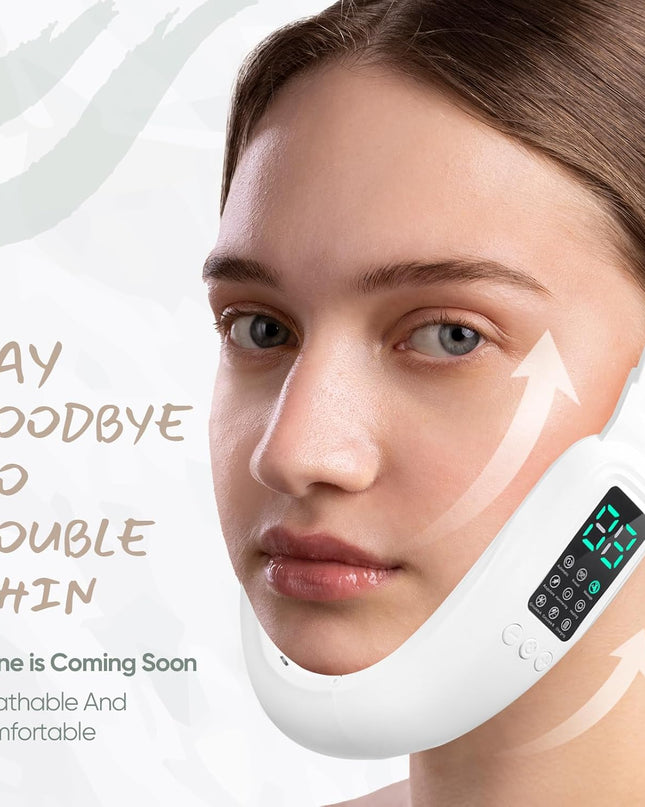 V-Face Electric Double Chin Device with 8 Modes & 15 Gear Adjustable Intensities - Intelligent V-Face Machine for Contouring Double Chin - White