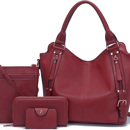 Soperwillton Purses for Women Large Shoulder Handbag Tote PU Leather Hobo Crossbody Bag Ladies Wallet Set 4pcs