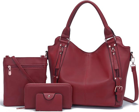 Soperwillton Purses for Women Large Shoulder Handbag Tote PU Leather Hobo Crossbody Bag Ladies Wallet Set 4pcs