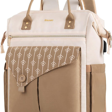 MOMUVO Laptop Backpack for Women with USB Port, Student Bookbag Water Resistant Backpacks Teacher Doctor Nurse Work Stylish Travel Bags, Fits 17-Inch Laptop Khaki Beige