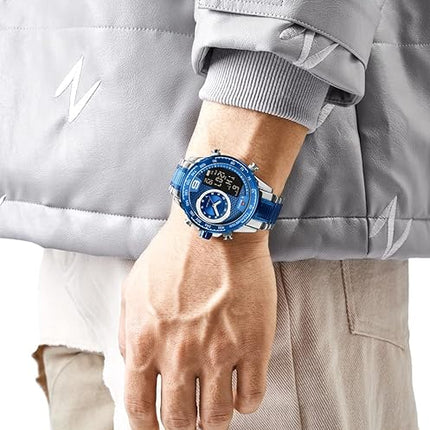 NAVIFORCE Men's Multifunction Waterproof Sport Analog Digital Quartz Watch with Chronograph Dual Time Alarm SIG Snooze Function