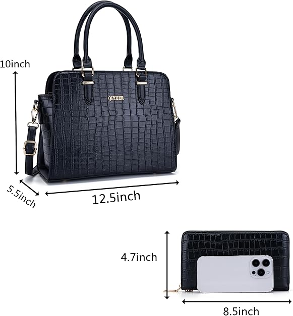 Qiyuer Satchel Purses For Women Top Handle Bag Purse And Wallet Set Work Tote Bags 2pcs