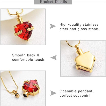 constantlife Crystal Heart Shape Cremation Jewelry Memorial Urn Necklace for Ashes, Stainless Steel Ash Holder Pendant Keepsake with Gift Box Charms Accessories for Women