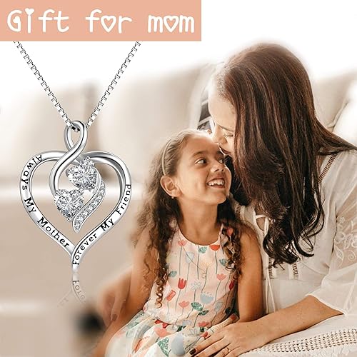 Mom Necklace for Women Sterling Silver mother daughter necklace Mothers Day Birthday Jewelry Gifts for Mother Grandma 18"