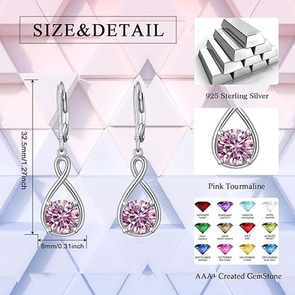 Birthstone Dangle Drop Earrings 925 Sterling Silver Infinity