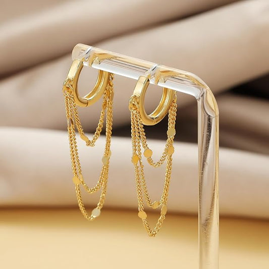 Ritach Trendy Gold Huggie Hoop Earrings for Women Shiny 925 Sterling Silver Disco Ball Cute Chain Hoop Drop Earrings for Teen Girls