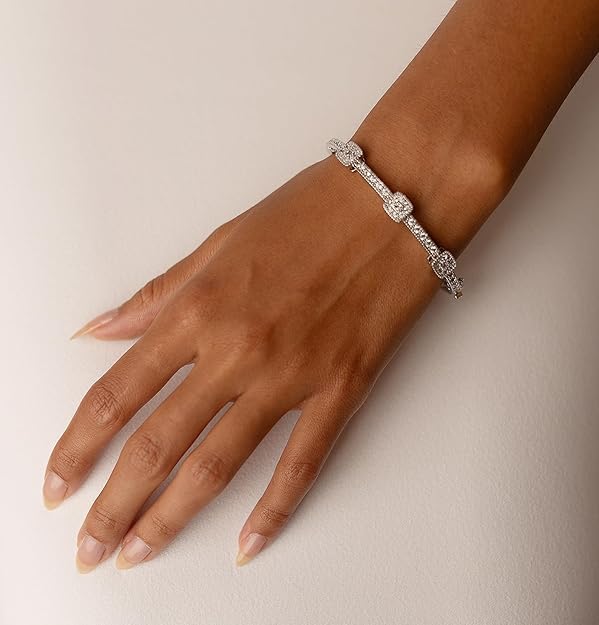 Mariell Vintage Cubic Zirconia Crystal Wedding Bangle Bracelet, 7" Size for Brides, Birthday Gift