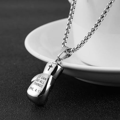 HZMAN Men Women Punk Stainless Steel Boxing Glove Chain Pendant Necklace