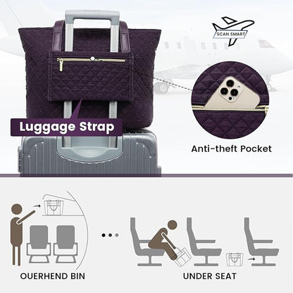 LOVEVOOK Laptop Bag for Women 15.6 inch,Diamond Quilted Work Tote Bags Womens Laptop Tote Bag Computer Shoulder Bags,Stylish Travel Tote Bags Laptop Purse Briefcase Handbag with Clutch Purse,Purple