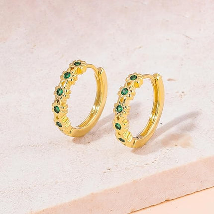 CiNily Small Hoop Earrings for Women Girls Flower Cubic Zirconia Huggie Earrings Hypoallergenic 14K Yellow Gold Plated Cartilage Earrings