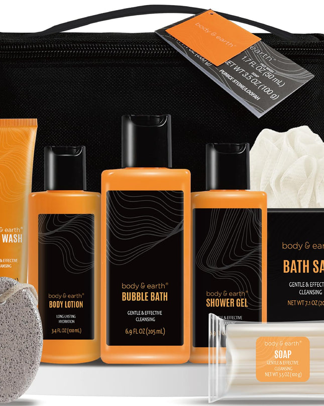 Gift Baskets for Men Bath and Body Gift Set Body & Earth Citrus Scented Mens Bath Set with Body Lotion, Face Wash, Shower Gel, Bubble Bath, Loofah & More, Birthday Gifts for Men,Christmas Gifts