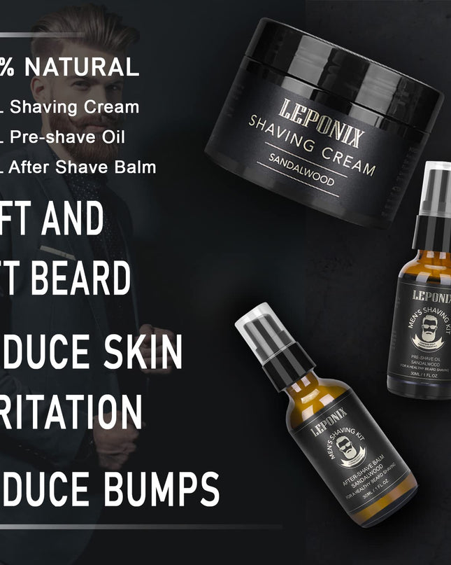 Mens Shaving Kit, Include Straight Razor, Sandalwood Shaving Soap & Cream, After Shave Balm, Pre-Shave Oil, Brush & Bowl – Christmas Gifts for Men Him Secret Santa Gift Set Stocking Stuffers