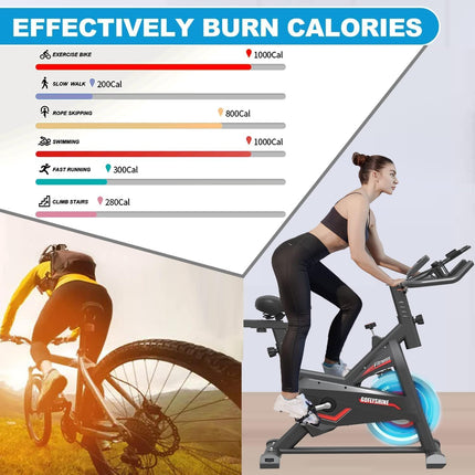Exercise Bike, Stationary Indoor Cycling Bike for Home，Cardio Workout Bike with Mount & LCD Monitor, Silent Belt Drive (black)