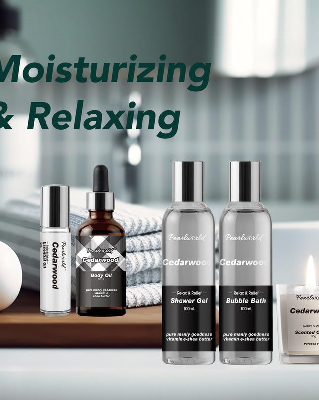 12Pcs Men's Spa Gift Set - Cedarwood Bath & Body Care Kit, Home Spa Set with Natural, Perfect Gifts for Men - Father's Day, Birthday, Valentine's & Christmas