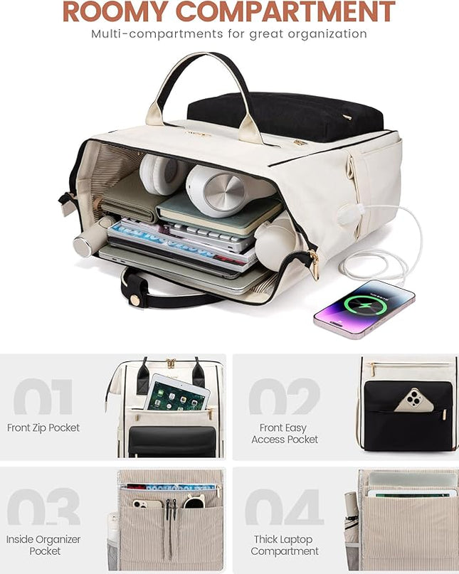 LOVEVOOK Laptop Backpack for Women Teacher Nurse Bag, 15.6 Inch Womens Work Bags, Waterproof Travel Backpack Purse, Business Computer Laptop Bag with USB Port, Black