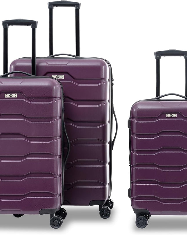 Merax Suitcase Hardshell Carry On Luggage Set for Women with TSA Lock, Deep Purple(Wavy Line), 20/24/28 Inch