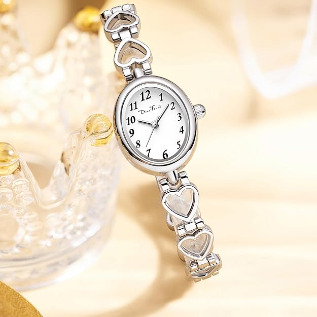 Diaofendi Petite Gold Watches for Women Vintage Bracelet Wrist Watch Luxury Ladies Oval,Fashion Dress Quartz Watch with Tools Include,Waterproof