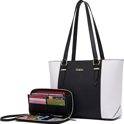 YZAOLL Purses for Women Faux Leather Medium Large Tote Satchel Shoulder Purse Handbag Wallet set