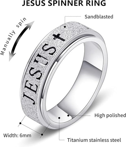 Fidget Spinner Anxiety Ring for Women: Fidget Toys Adults Cute Jesus Thumb Ring Stainless Steel Gold Silver