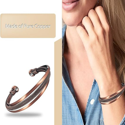 Wollet Copper Magnetic Bracelet for Women Copper Bracelets Adjustable Pure Copper Cuff Bracelet with Magnet Jewelry Gift