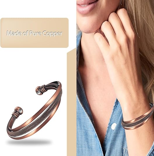 Wollet Copper Magnetic Bracelet for Women Copper Bracelets Adjustable Pure Copper Cuff Bracelet with Magnet Jewelry Gift