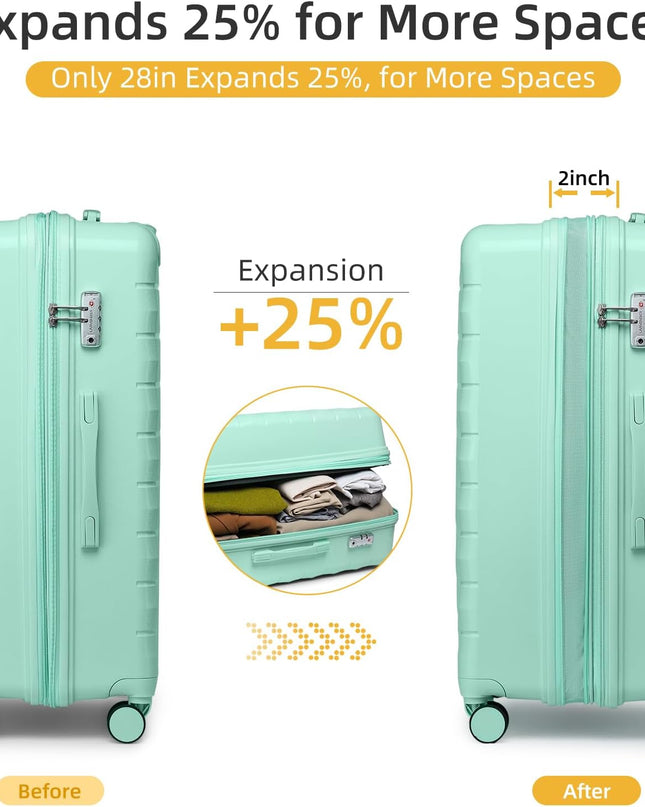 LARVENDER Luggage Sets 5 Piece with Duffel Bag Expandable(Only 28 inch) Hardside PP Carry On Luggage with 360° Spinner Wheels TSA Lock Luggage Sets for Women, Seafoam Green