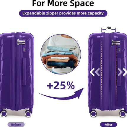 5 Piece Luggage Set Carry on Suitcase with Spinner Wheels, Expandable Hardshell Luggage PP Lightweight Suitcase Set for Women (Grape Purple)