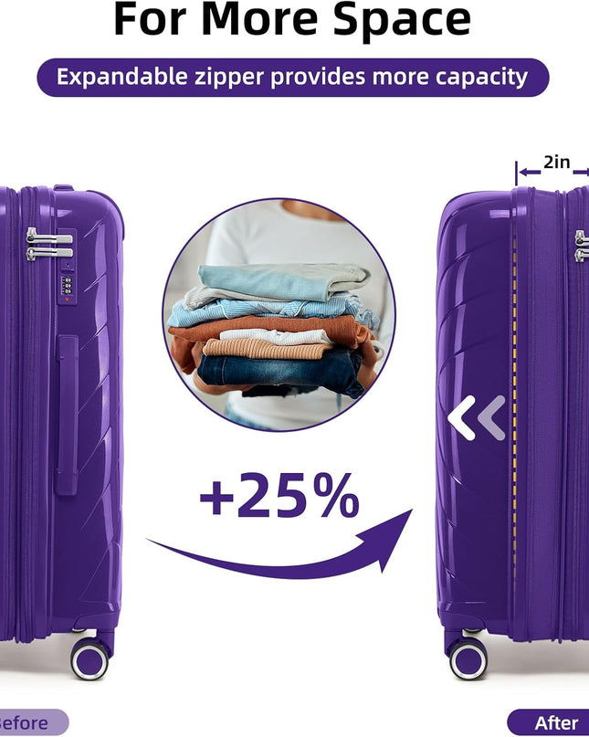 5 Piece Luggage Set Carry on Suitcase with Spinner Wheels, Expandable Hardshell Luggage PP Lightweight Suitcase Set for Women (Grape Purple)