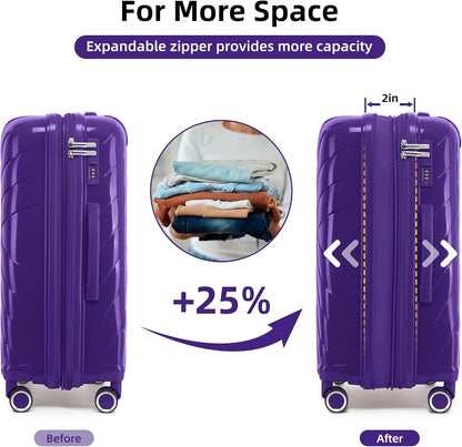 5 Piece Luggage Set Carry on Suitcase with Spinner Wheels, Expandable Hardshell Luggage PP Lightweight Suitcase Set for Women (Grape Purple)