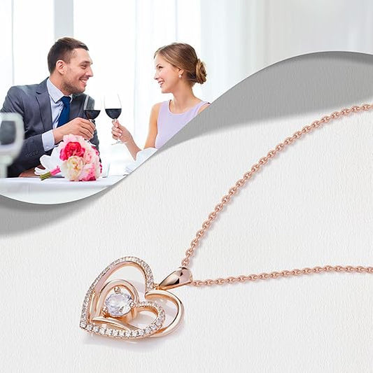 Heart Pendant Necklace for Women,S925 Sterling Silver, Cubic Zirconia Double Heart Necklace Chain for Women Birthday Mother's Day Jewelry Gifts