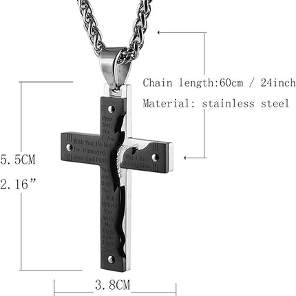 Men's Stainless Steel Jesus Christ Crucifix Cross Lord's Prayer Pendant Necklace