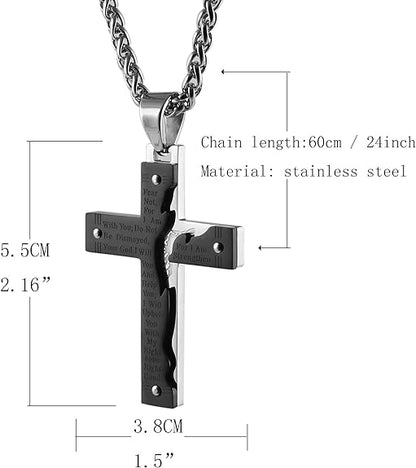 Men's Stainless Steel Jesus Christ Crucifix Cross Lord's Prayer Pendant Necklace