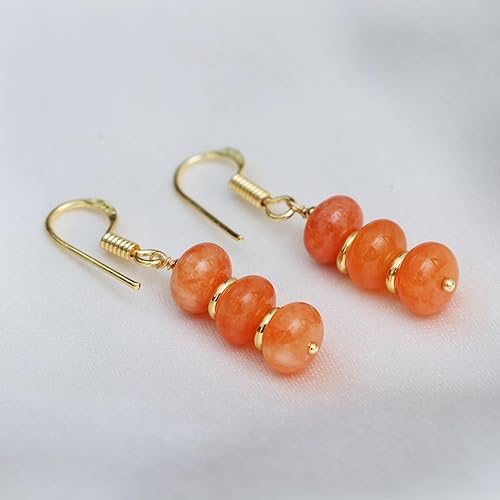 Gempires Gift Carnelian Rondelle Beads Earrings, Dangling Earrings, Orange Crystal Earring for Girls, 14k Gold Plated Hook Earrings, Handmade Jewelry, Jewelry for Women (Quartz)