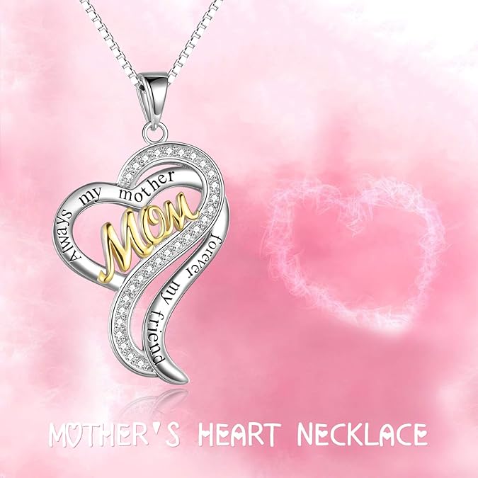 POPLYKE Mother Gifts Sterling Silver Always my Mother 925 Sterling Silver Heart Pendant Necklace for Women Mom