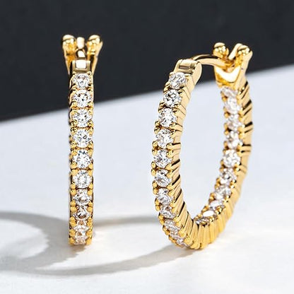 Moissanite Inside-Out Hoop Earrings for Women and Men 14K Gold Plating GRA Certified