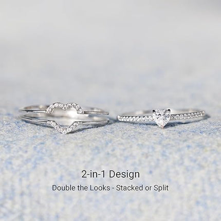 STORYJEWELLERY 925 Sterling Silver Rings for Women, Promise Rings for Her, Heart Purity Ring, Stacking Silver Pinky Ring for Women, Gifts for Her