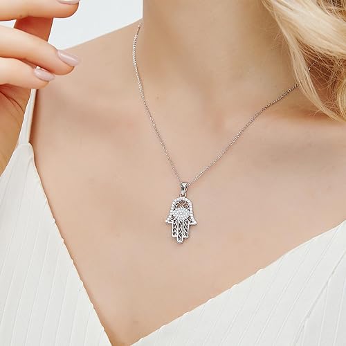 White Gold 14K Gold Plated Necklaces for Women Evil Eye Necklace for Women Girls Evil Eye Hamsa Hand