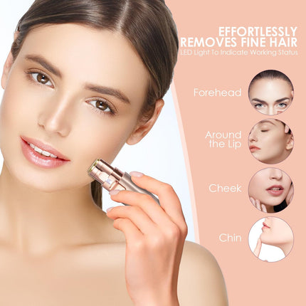 Eyebrow & Facial Trimmer: 2 in1 Rechargeable Facial Hair Removal & Eyebrow Shaver - Body Razor with Built-in LED Light (Rose Gold)