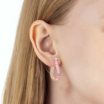 Austrian Crystal Hoop Earrings for Women Pave Oval Hoop Earrings for Women 14K Gold Plated Hypoallergenic Jewelry Gift