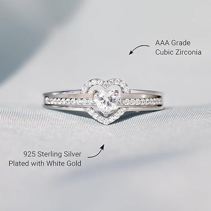 STORYJEWELLERY 925 Sterling Silver Rings for Women, Promise Rings for Her, Heart Purity Ring, Stacking Silver Pinky Ring for Women, Gifts for Her