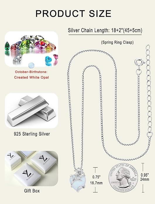 YL Heart Necklace for Women 925 Sterling Silver Lily Pendant Created Opal Flower Jewelry