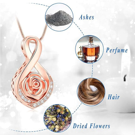 Roseflower Cremation Jewelry for Ashes Infinity Urn Necklace for Ashes Memorial Keepsakes Jewelry for Women Girl Pets Loved One Memorial Jewelry