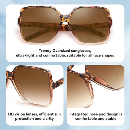 Dollger Oversized Square Sunglasses for Women Big Large Wide Trendy Shades